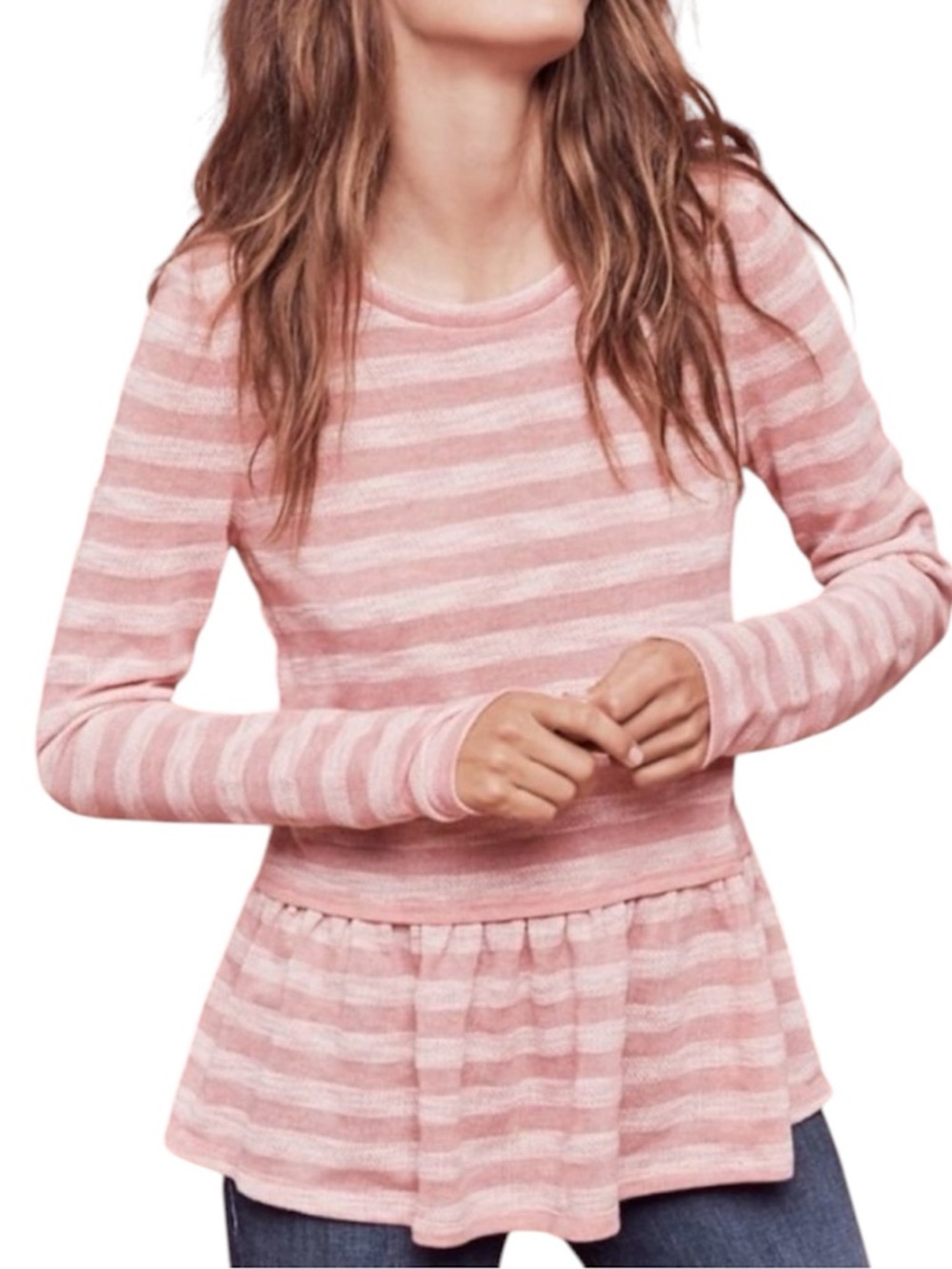 Anthropologie Postmark Sherbrooke Striped Pink Peplum Knit Top Size Medium